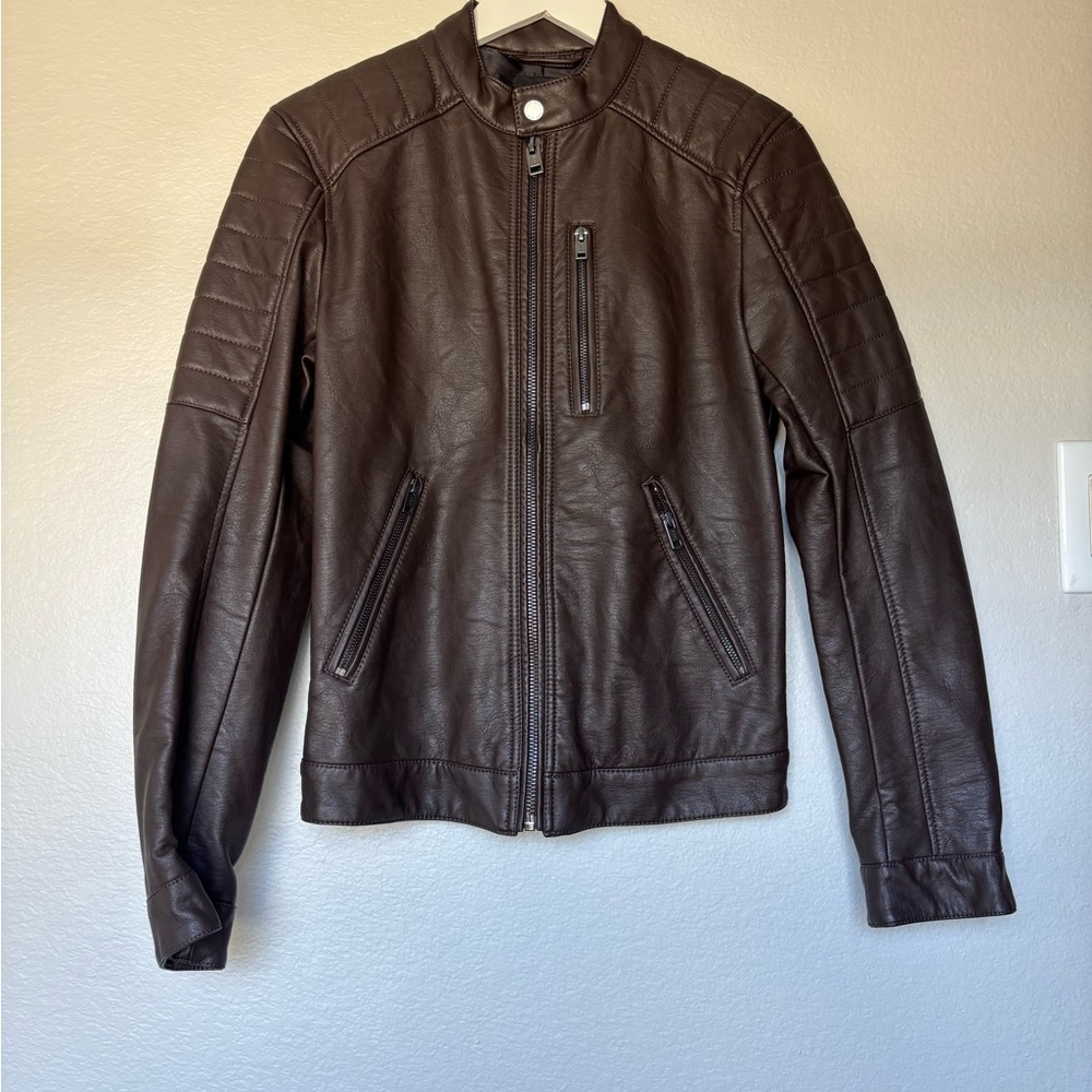 H&M Men's Dark Brown Leather Jacket - Picture 12 of 14